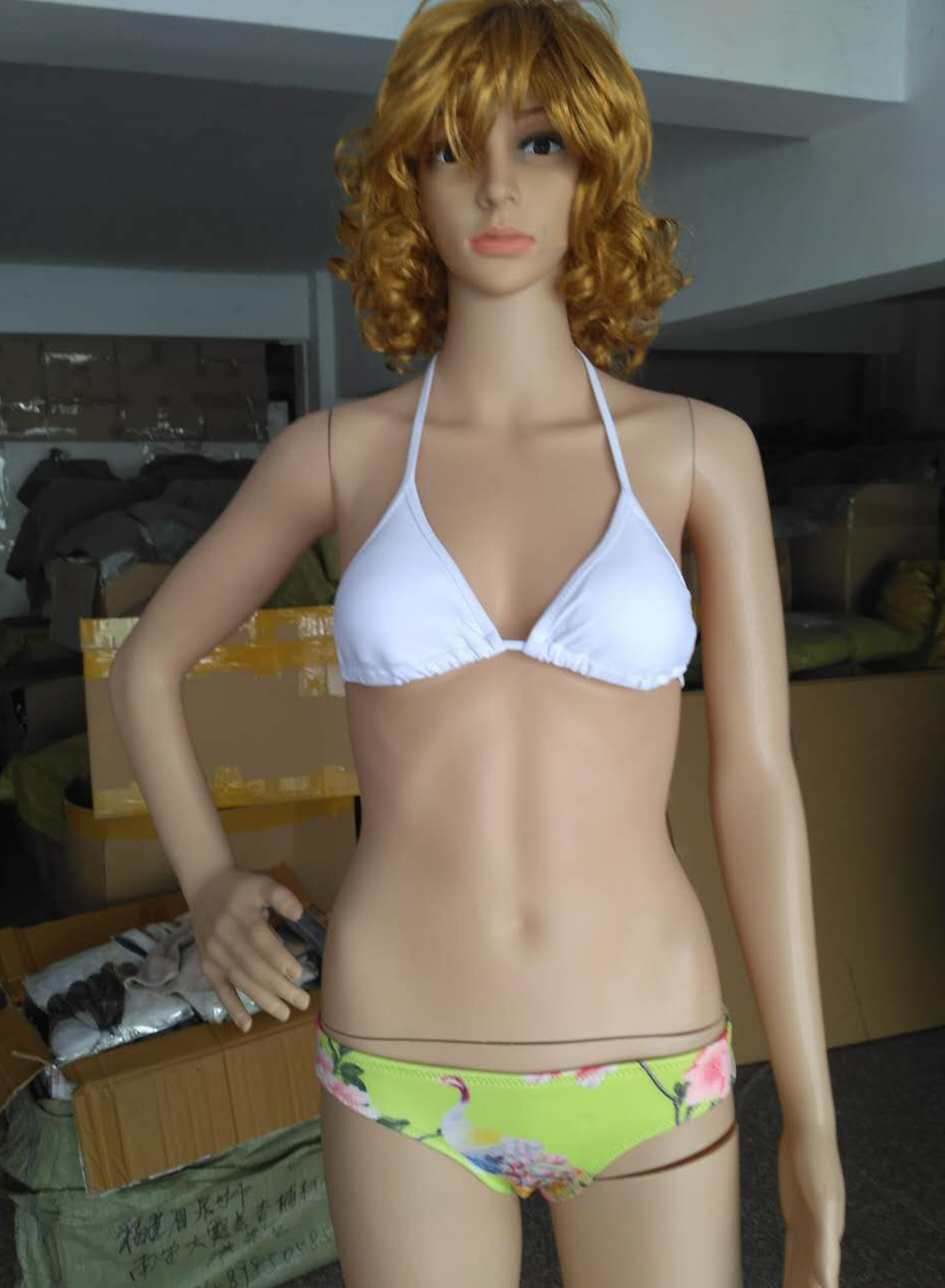F4641-2 white sexy bikini set with green floral